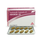 Abhirise 20 Mg Box/Carton + Blister Pack showing the Front face.