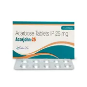 Acarjohn 25 Tablet Box/Carton + Blister Pack showing the Front face.