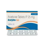 Acarjohn 50 Tablet Box/Carton + Blister Pack showing the Front face.