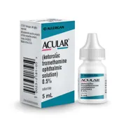Acular 0.5% 5 ml Box/Carton + Eye Drops Bottle showing the Front face.