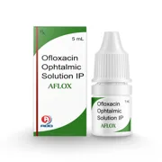 Aflox Eye Drop Box/Carton + Eye Drops Bottle showing the Front face.