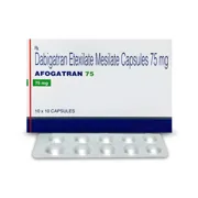 Afogatran 75 Mg Capsule Box/Carton + Blister Pack showing the Front face.