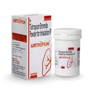 Airtropium Capsule Box/Carton + Bottle showing the Front face.