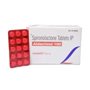 Aldactone 100 Mg Box/Carton + Blister Pack showing the Front face.