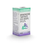 Alphagan 0.20% Eye Drop Box/Carton showing the Front face.