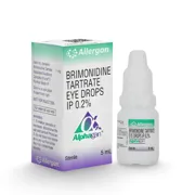 Alphagan 0.20% Eye Drop Box/Carton + Eye Drops Bottle showing the Front face.