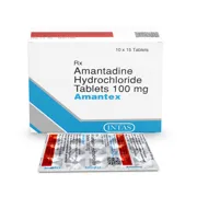 Amantex Tablet Box/Carton + Blister Pack showing the Front face.