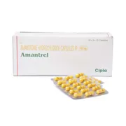 Amantrel 100 Mg Box/Carton + Blister Pack showing the Front face.