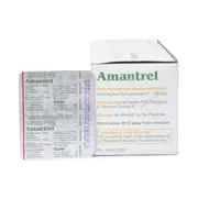Amantrel 100 Mg Box/Carton + Blister Pack showing the Front and Back face.