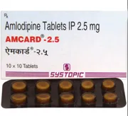 Amcard 2.5 Tablet Box/Carton + Blister Pack showing the Front face.