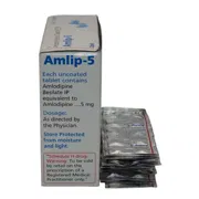 Amlip 5 Mg Box/Carton + Blister Pack showing the Front/Back face.