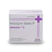 Amlodac 5 Tablet Box/Carton showing the Front face.