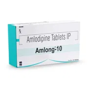 Amlong 10 Mg Tablet Box/Carton showing the Front face.
