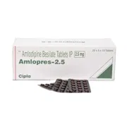 Amlopres 2.5 Mg Box/Carton + Blister Pack showing the Front face.