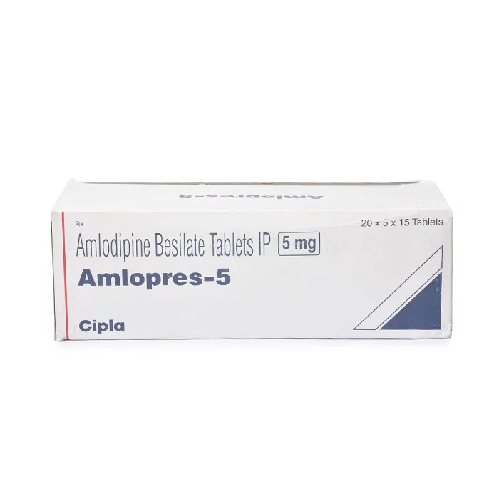 Amlopres 5 Mg Box/Carton showing the Front face.
