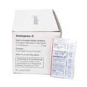 Amlopres 5 Mg Box/Carton + Blister Pack showing the Front/Back face.