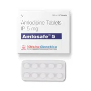 Amlosafe 5 Tablet Box/Carton + Blister Pack showing the Front face.