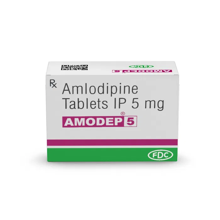 Amodep 5 Tablet Box/Carton showing the Front face.