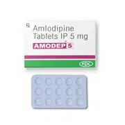 Amodep 5 Tablet Box/Carton + Blister Pack showing the Front face.