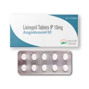 Angiotensin 10 Mg Tablet Box/Carton + Blister Pack showing the Front face.