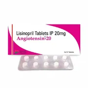 Angiotensin 20 Mg Box/Carton + Blister Pack showing the Front and Back face.