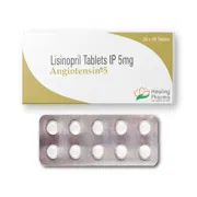 Angiotensin 5 Mg Tablet Box/Carton + Blister Pack showing the Front face.