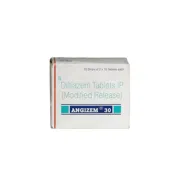 Angizem 30 Mg Box/Carton showing the Front face.