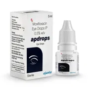 Apdrops 5 ml Box/Carton + Eye Drops Bottle showing the Front face.