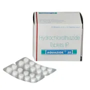 Aquazide 25 Mg Box/Carton + Blister Pack showing the Front face.