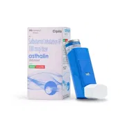 Asthalin 100 Mcg Inhaler Box/Carton + Inhaler showing the Front face.