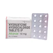 Atarax 10 Mg Box/Carton + Blister Pack showing the Front face.