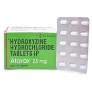 Atarax 25 Mg Box/Carton + Blister Pack showing the Front face.