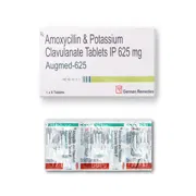 Augmed 625 Mg Tablet Box/Carton + Blister Pack showing the Front face.