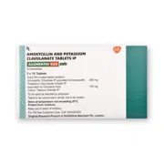 Augmentin 625 Duo Tablet Box/Carton showing the Back face.