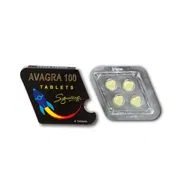 Avagra 100 Mg Tablets Box/Carton + Blister Pack showing the Front face.