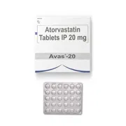 Avas 20 Tablet Box/Carton + Blister Pack showing the Front face.