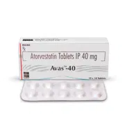 Avas 40 Tablet Box/Carton + Blister Pack showing the Front face.