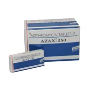Azax 250 Mg Box/Carton + Box/Carton showing the Front face.
