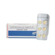 Azax 250 Mg Box/Carton + Blister Pack showing the Front face.