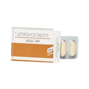 Azax 500 Mg Box/Carton + Blister Pack showing the Front face.