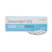 Azee 250 Mg Box/Carton + Blister Pack showing the Front face.
