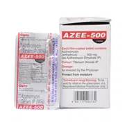 Azee 500 Mg Box/Carton + Blister Pack showing the Front/Back face.