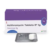 Azeetop 1000 Mg Box/Carton + Blister Pack showing the Front face.