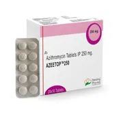 Azeetop 250 Mg Box/Carton + Blister Pack showing the Front face.