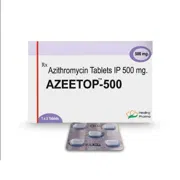 Azeetop 500 Mg Box/Carton + Blister Pack showing the Front face.