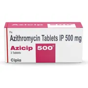 Azicip 500 Mg Tablet Box/Carton showing the Front face.