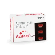 Azifast 500 Tablet Box/Carton + Blister Pack showing the Front face.