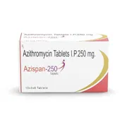 Azispan 250 Mg Tablet Box/Carton showing the Front face.
