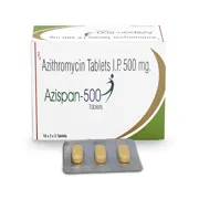 Azispan 500 Mg Tablet Box/Carton + Blister Pack showing the Front face.