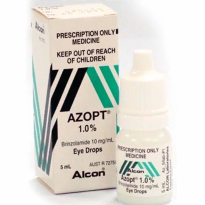 Azopt Eye Drop 1% (5 ml) Box/Carton + Eye Drops Bottle showing the Front face.